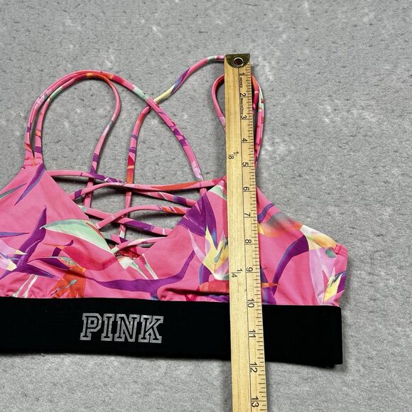 Victorias Secret PINK Sports Bra Small Pink Palm Leaf Print Ultimate Strappy - Picture 5 of 9